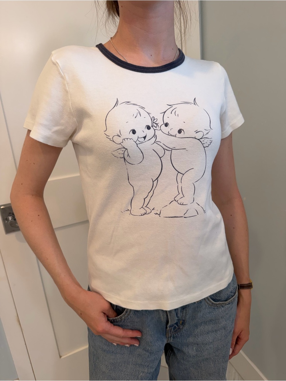 Brandy Melville Cream Cherub Tee